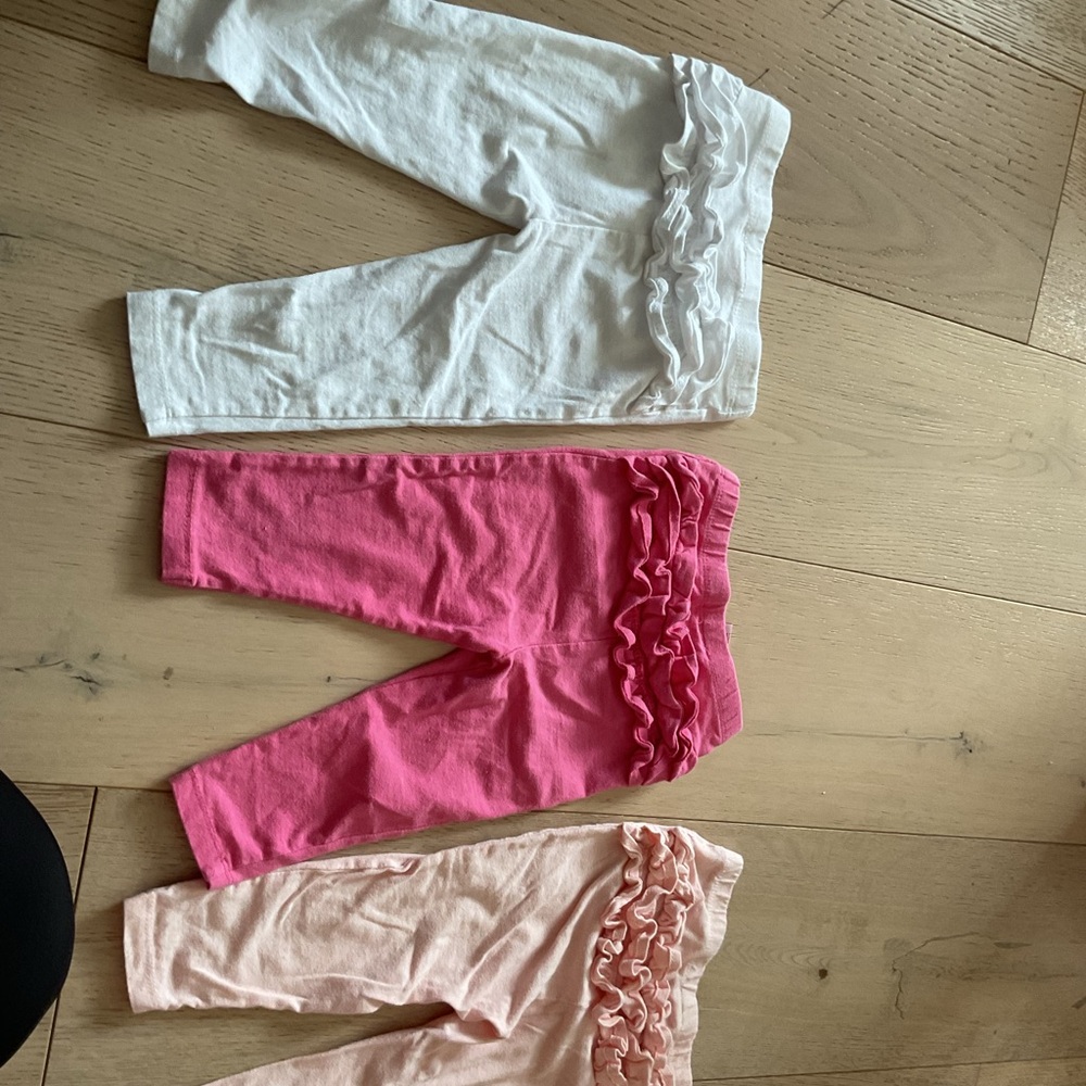 U.S. Polo Assn. Kids Ruffle Trim Leggings - White, Pink, and Cream